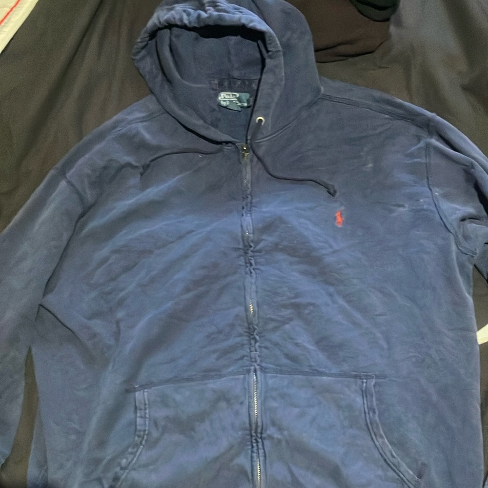 Navy Blue Hoodie with Red Logo